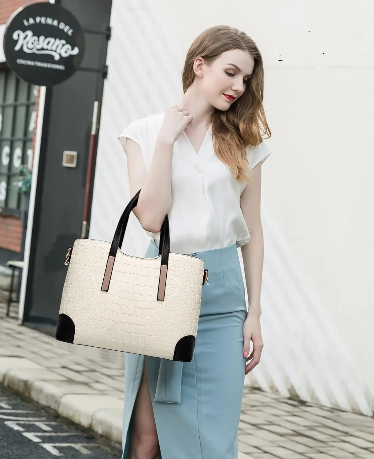 Fashion Women Handbags Set 2 Pcs Large Shoulder Bag Multifunctional