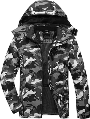 FASKUNOIE Men's Winter Thicken Fleece Coat Windproof Hiking Snow Skiing Jackets Parka