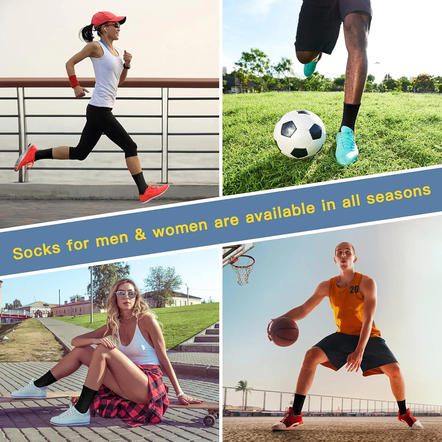 Felicigeely Running Crew Socks Cushion Breathable Athletic
