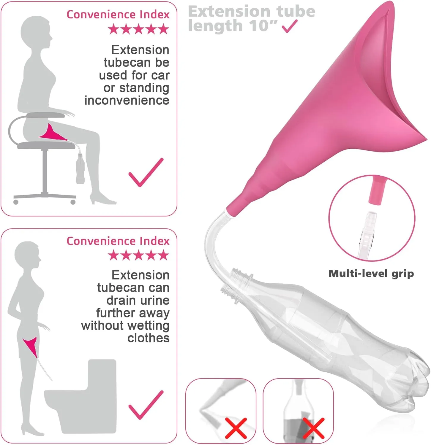Female Urination Device,Portable Reusable Urinal Funnel with Extension Tube,Small Folding Storage,Suitable for Travel, Festivals, Camping,Traffic Jams,Etc,Includes Waterproof Bag,Waterproof Cup
