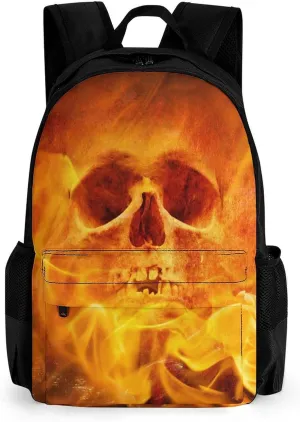 Fire Flaming Skull Cute Backpack Travel Work Bag with Water Bottle Pocket Adjustable Padded Shoulder Straps Daypack