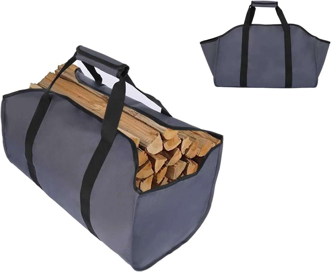 Firewood Log Carrier Tote Bag,Canvas Firewood Holder，Extra Large Durable，Best for Fireplaces,Wood Stoves,Firewood,Logs, Camping,Landscaping, Gray, L, Modern