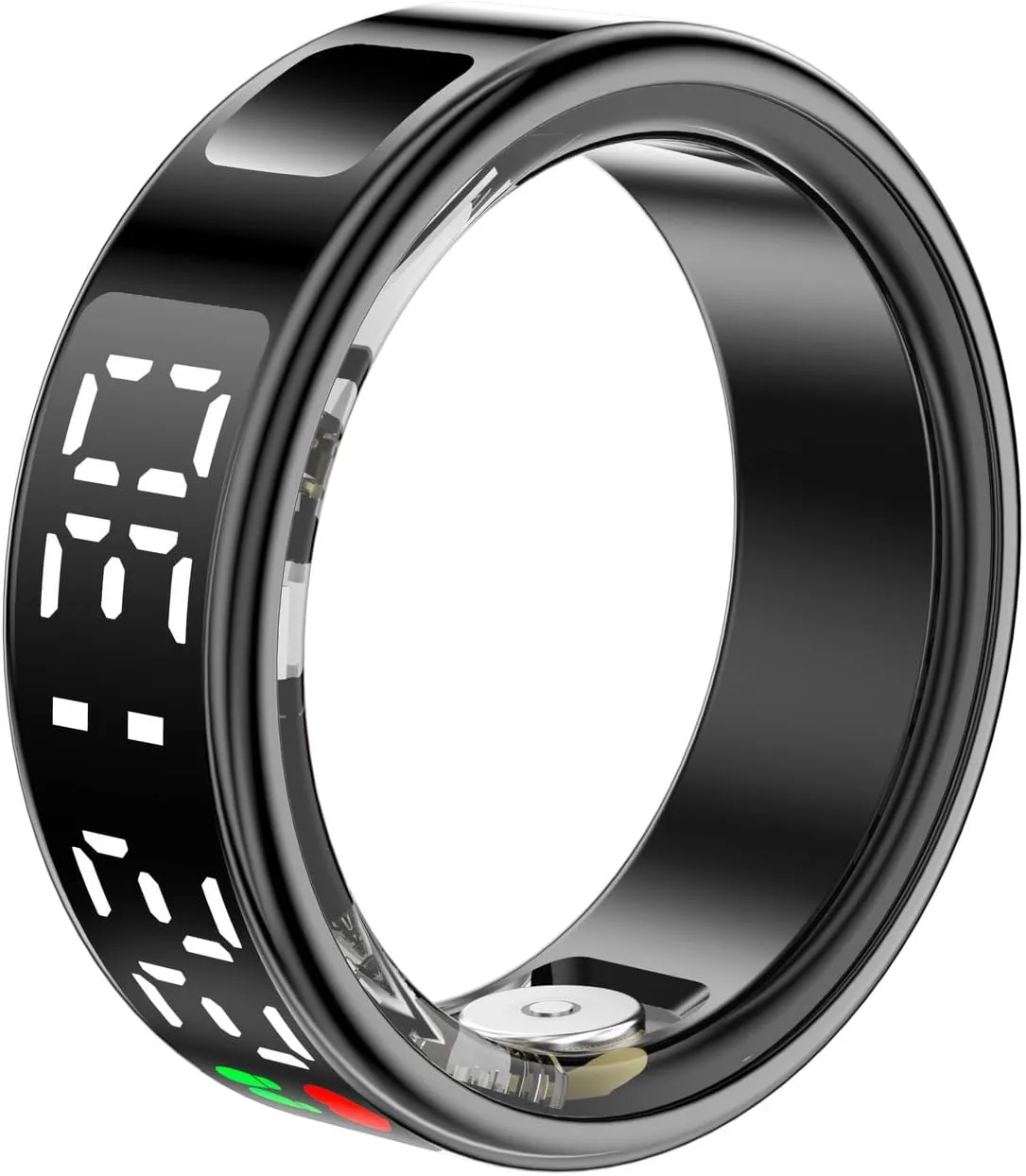 Fitness Tracker Ring, Smart Ring with Display & Charging Case, Accurate Monitoring of Pedometer, Heart & Temperature, IP68 Waterproof, 5-Day Battery Life, Black