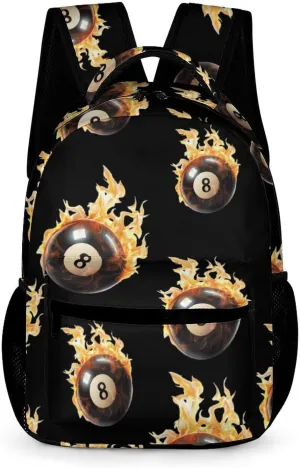 Flaming 8 Ball Billiards Casual Backpack Travel Laptop Cute Basic Shoulder Bag for Work Women & Men