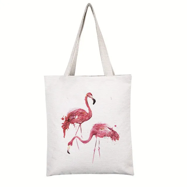 Flamingo Printed Canvas Casual Tote Bags