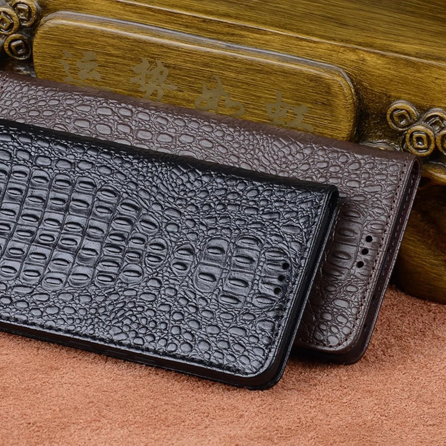 Flip Case for Vertu METAVERTU2, Genuine Leather Business Cover with Crocodile Pattern Design Shockproof Protection Luxury Case,Black,METAVERTU2