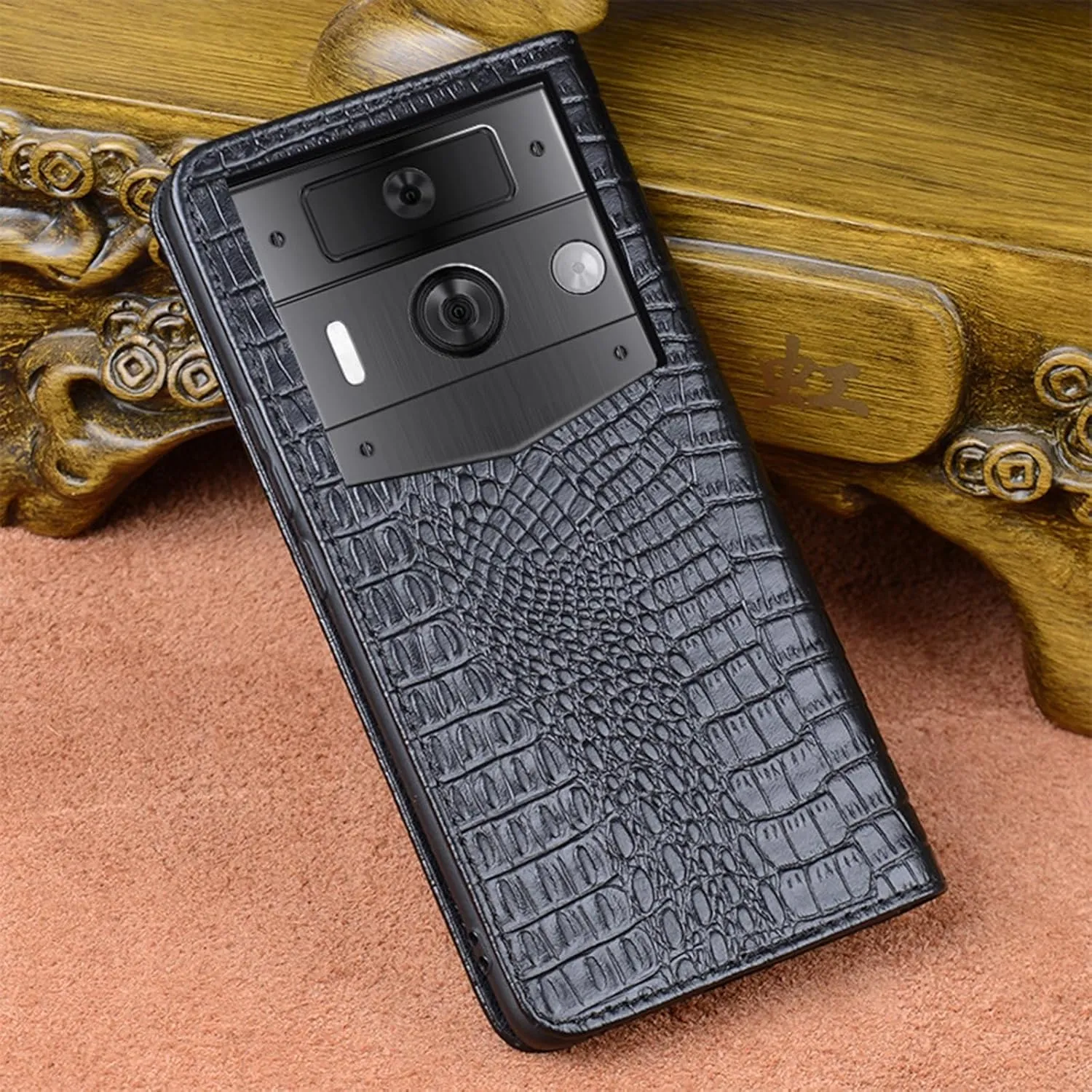 Flip Case for Vertu METAVERTU2, Genuine Leather Business Cover with Crocodile Pattern Design Shockproof Protection Luxury Case,Black,METAVERTU2