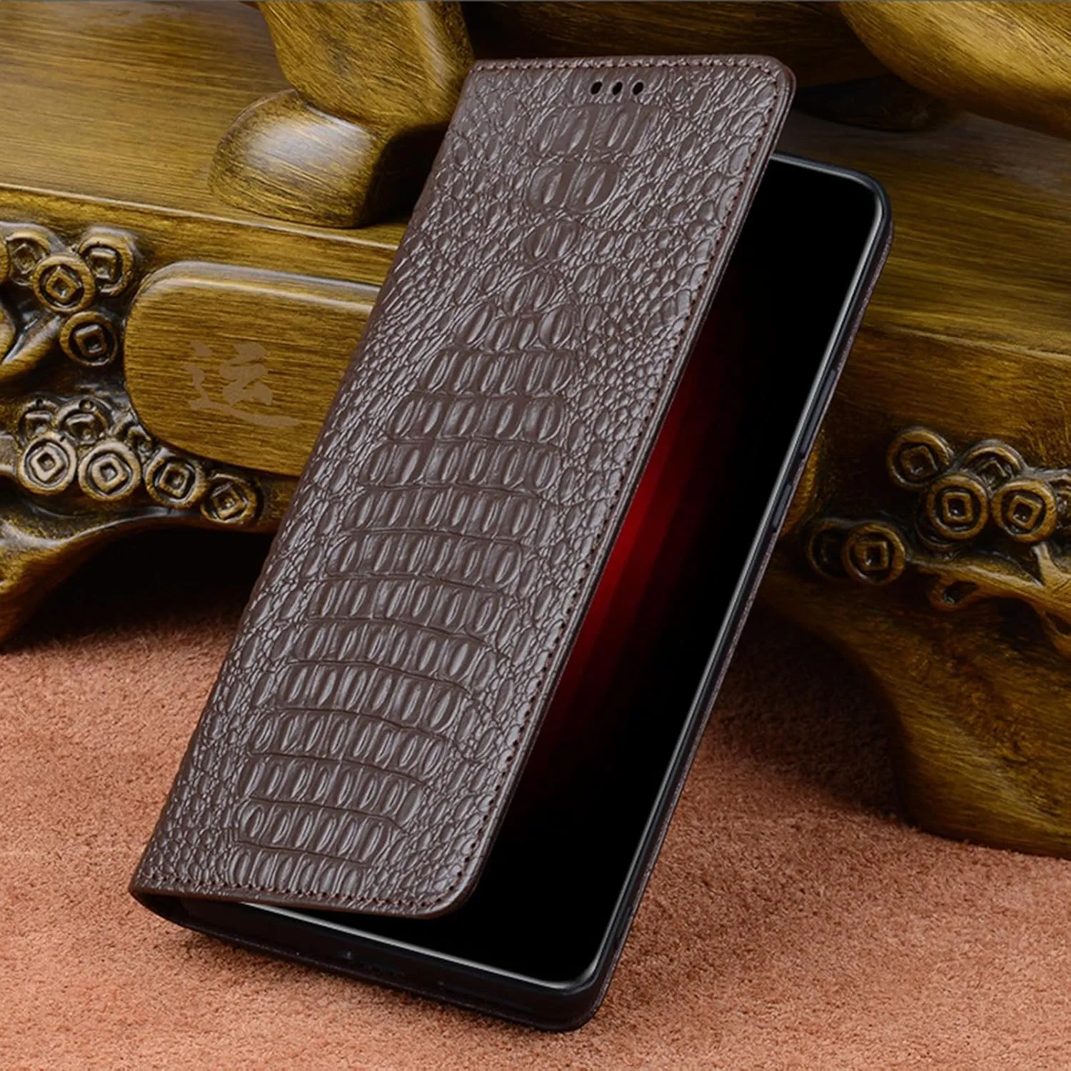 Flip Case for Vertu METAVERTU2, Genuine Leather Business Cover with Crocodile Pattern Design Shockproof Protection Luxury Case,Black,METAVERTU2