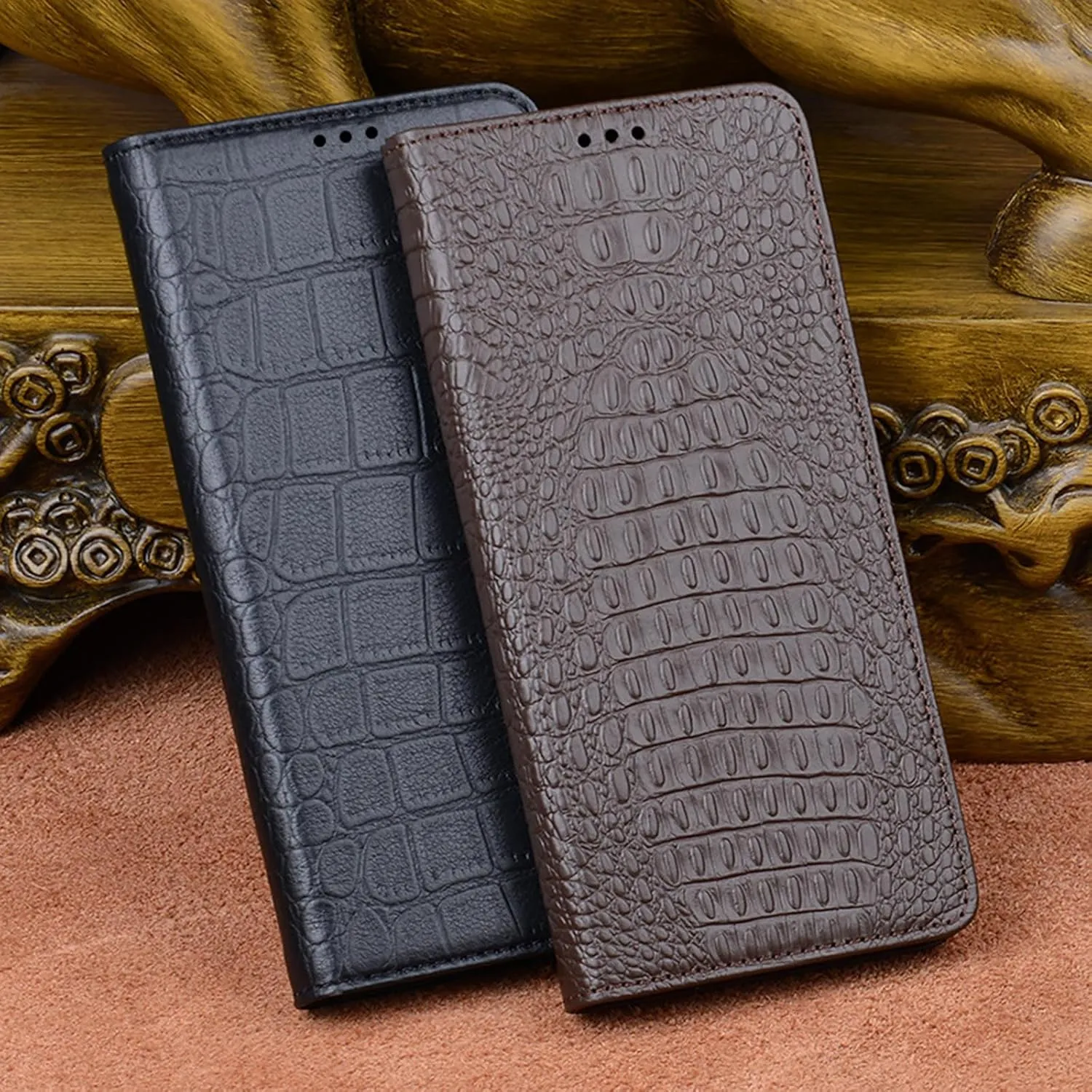 Flip Case for Vertu METAVERTU2, Genuine Leather Business Cover with Crocodile Pattern Design Shockproof Protection Luxury Case,Black,METAVERTU2