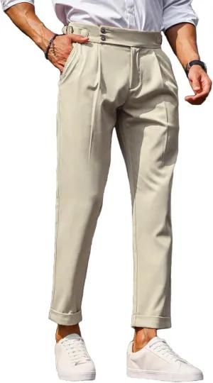 Floerns Men's Fold Pleated Tailored Pants Work Office Business Trousers Pants