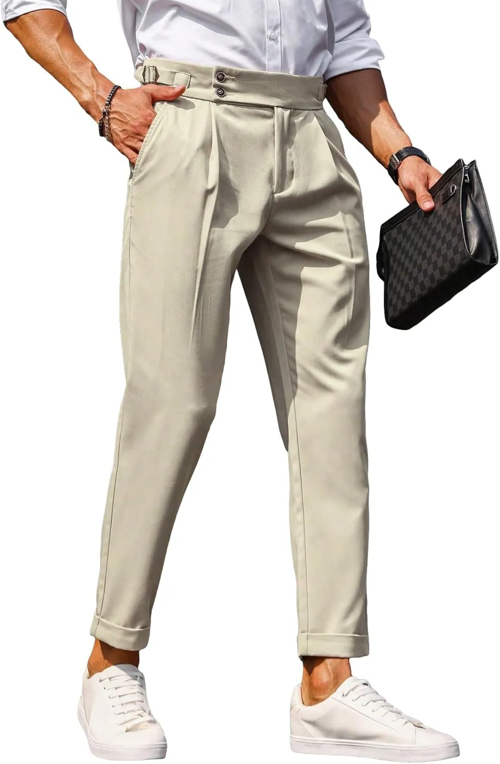 Floerns Men's Fold Pleated Tailored Pants Work Office Business Trousers Pants