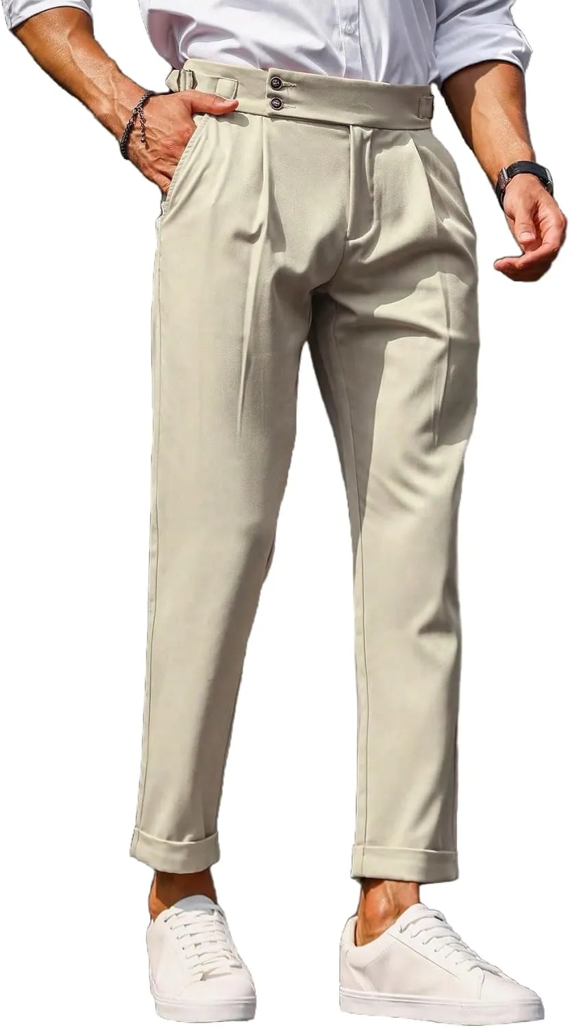 Floerns Men's Fold Pleated Tailored Pants Work Office Business Trousers Pants