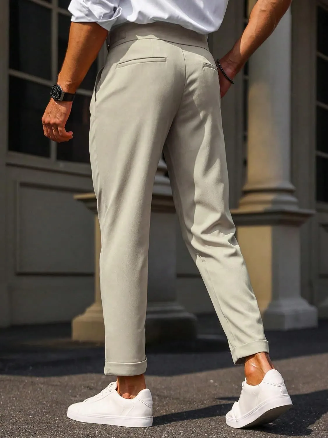 Floerns Men's Fold Pleated Tailored Pants Work Office Business Trousers Pants