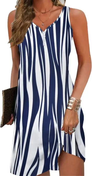 Floral Printed Summer Dresses A-Line Elegant Dress Womens Vintage Sleeveless Beach Sundress