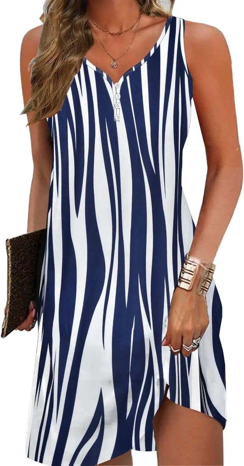 Floral Printed Summer Dresses A-Line Elegant Dress Womens Vintage Sleeveless Beach Sundress