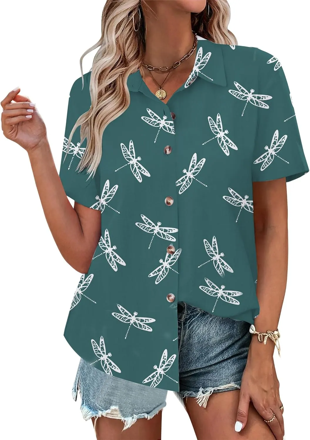 Floral Tops for Women Summer Flower Printed V Neck Tshirts Short Sleeve Tops Dressy Casual