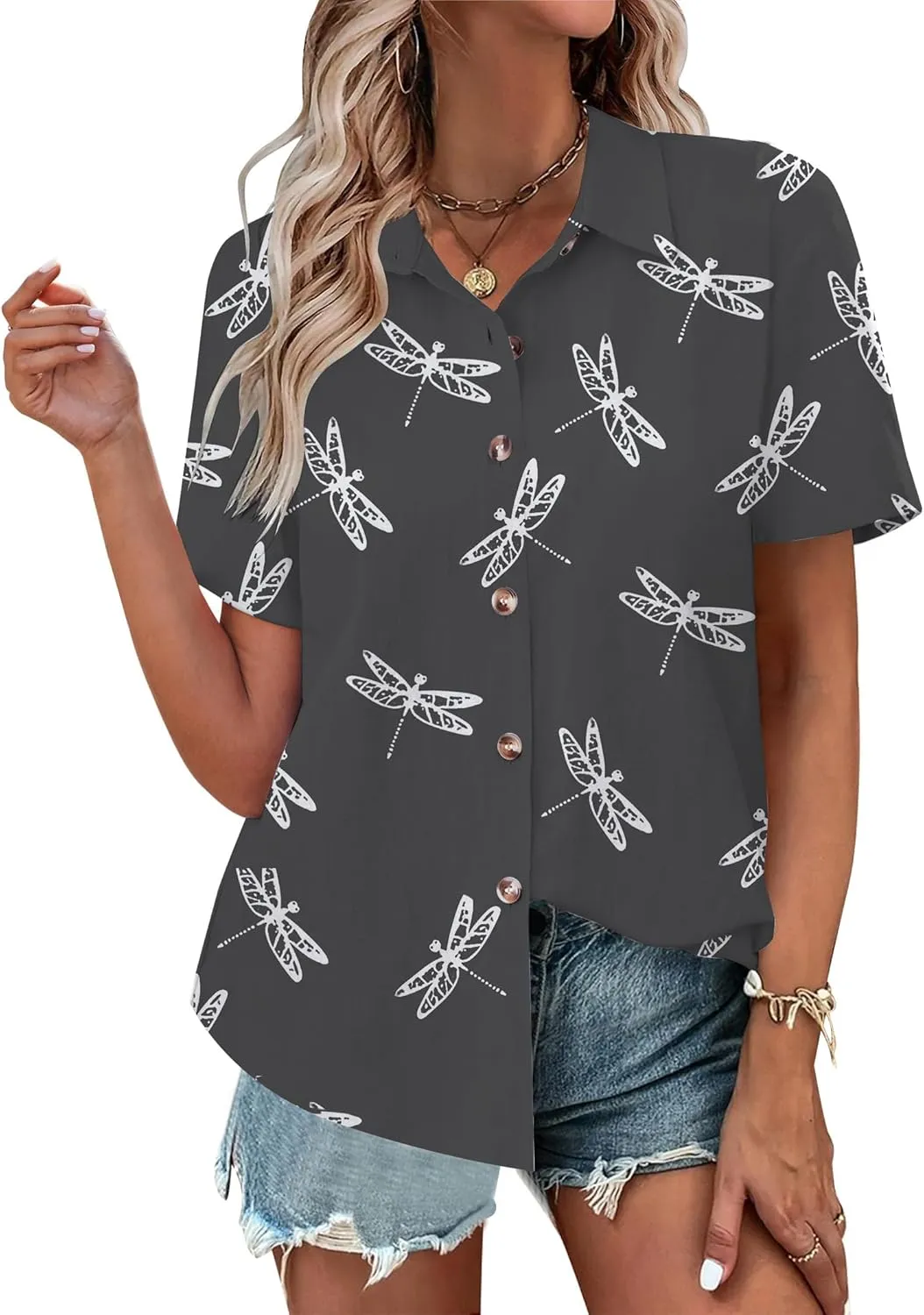 Floral Tops for Women Summer Flower Printed V Neck Tshirts Short Sleeve Tops Dressy Casual