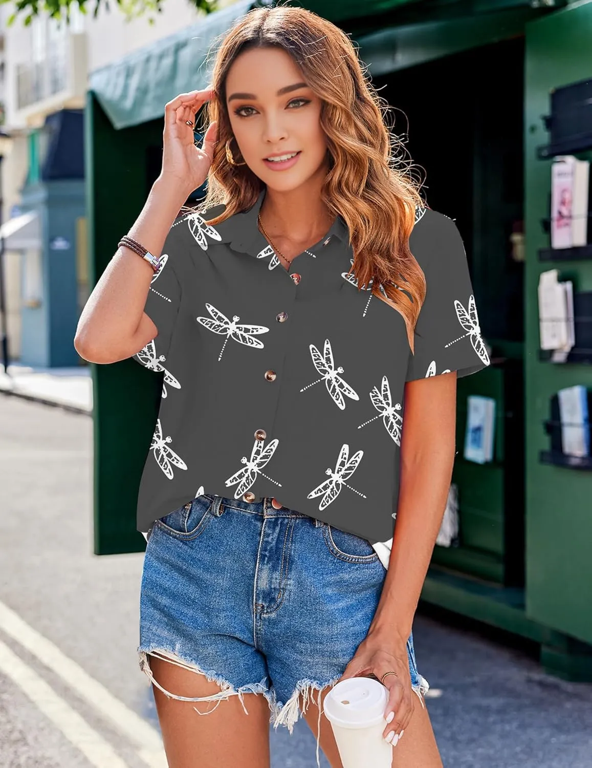Floral Tops for Women Summer Flower Printed V Neck Tshirts Short Sleeve Tops Dressy Casual