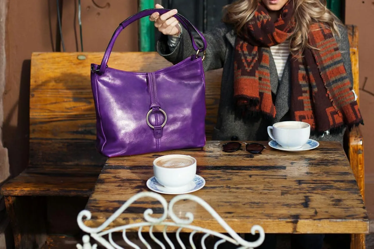 Floto Tavoli Leather Shoulder Bag Women's Handbag with Crossbody Strap (Purple)
