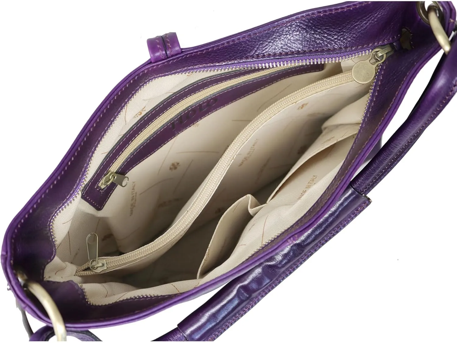 Floto Tavoli Leather Shoulder Bag Women's Handbag with Crossbody Strap (Purple)