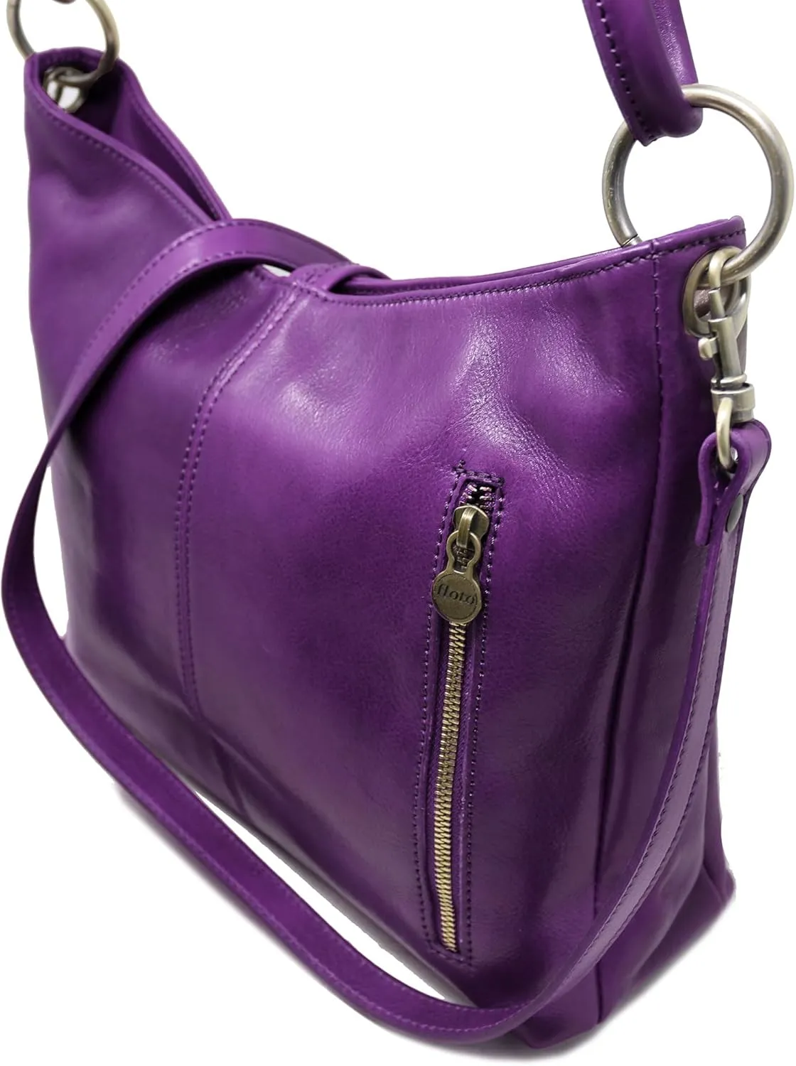 Floto Tavoli Leather Shoulder Bag Women's Handbag with Crossbody Strap (Purple)