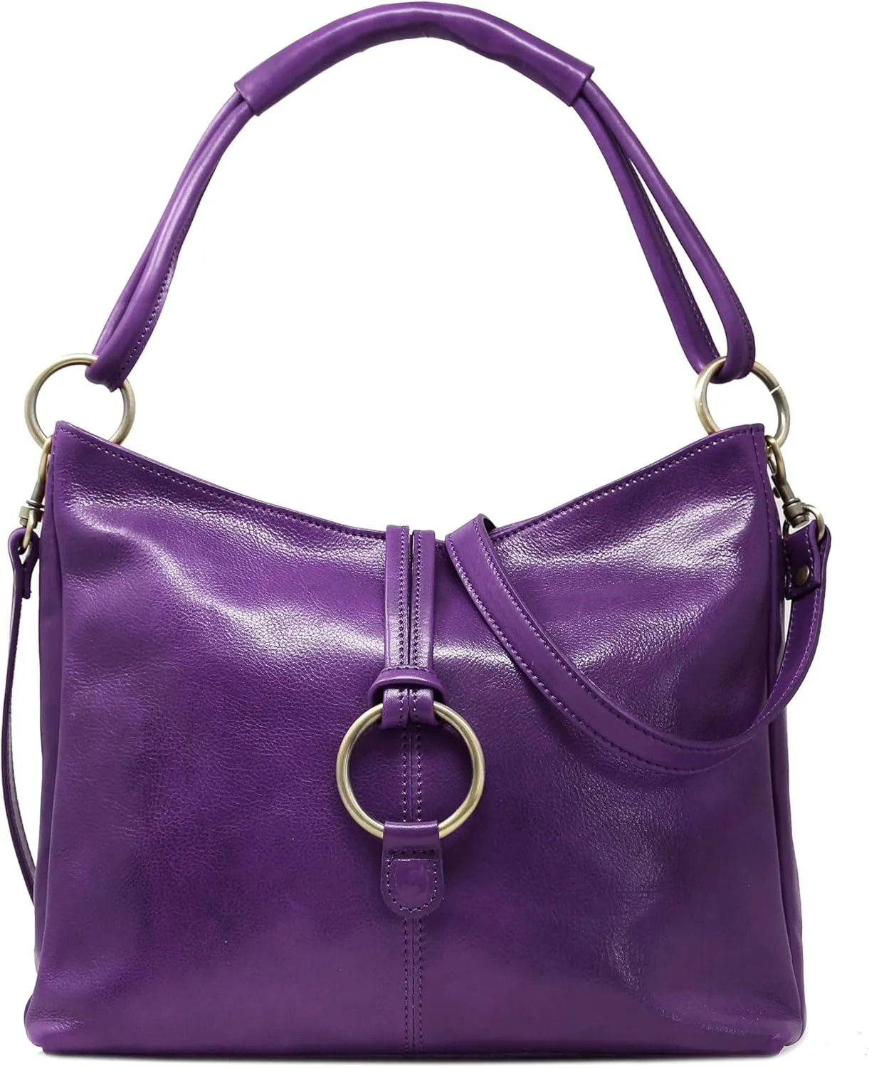 Floto Tavoli Leather Shoulder Bag Women's Handbag with Crossbody Strap (Purple)