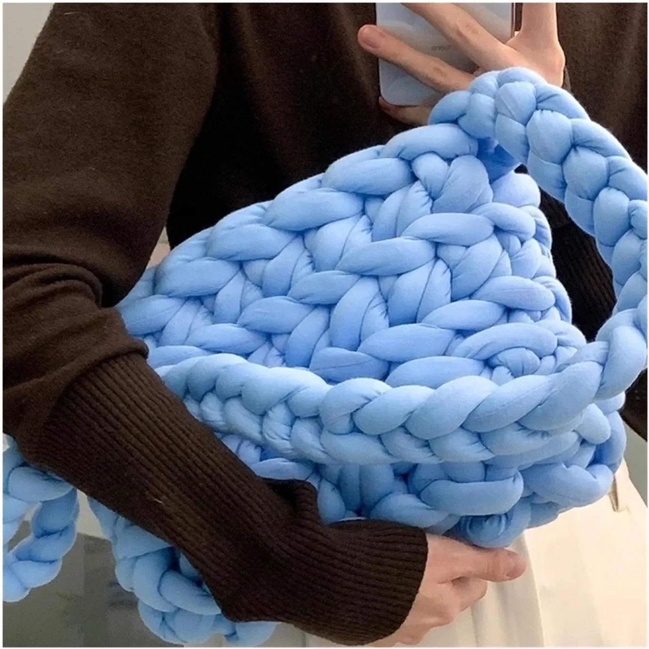 Fluffy Tote Bag Women Canvas Shoulder Shopping Bag Wool Knitted Woven Crossbody Bag for Woman Female Handbags Shopper(Milky White,17.10.8cm)