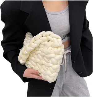 Fluffy Tote Bag Women Canvas Shoulder Shopping Bag Wool Knitted Woven Crossbody Bag for Woman Female Handbags Shopper(Milky White,17.10.8cm)