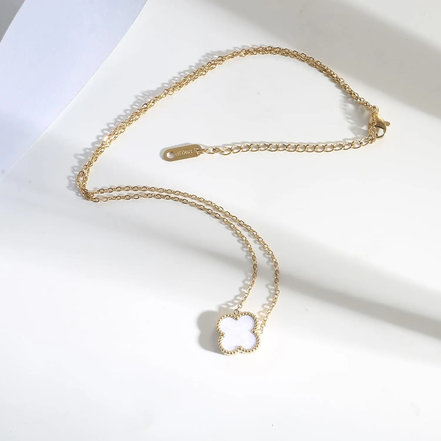 for Double Sided Fritillaria Lucky Four Leaf Grass 18K Titanium Steel Simple Fashionable Necklace
