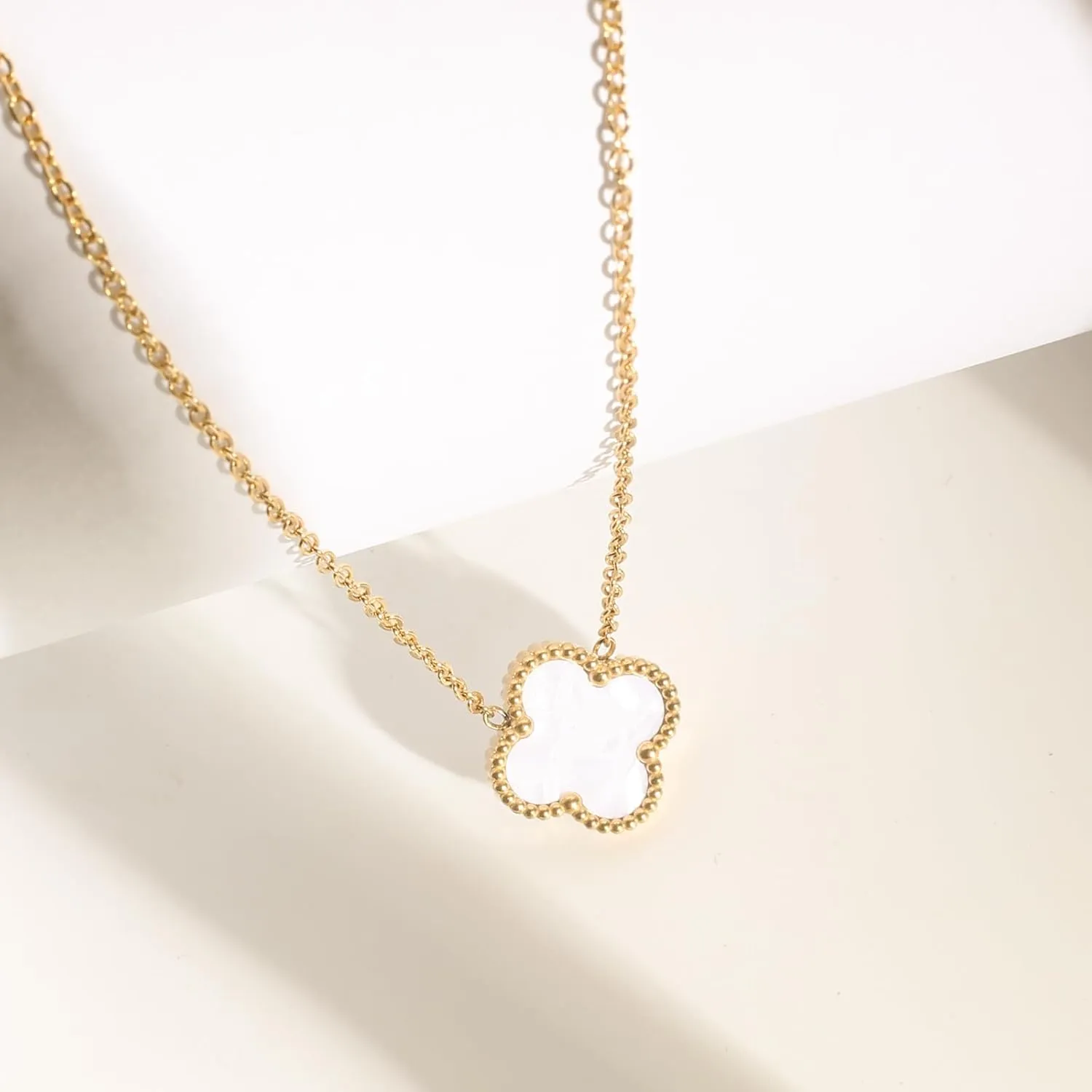 for Double Sided Fritillaria Lucky Four Leaf Grass 18K Titanium Steel Simple Fashionable Necklace