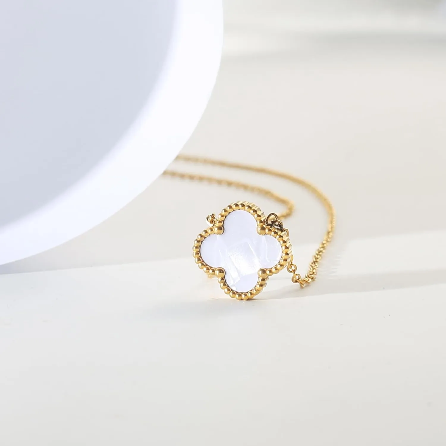 for Double Sided Fritillaria Lucky Four Leaf Grass 18K Titanium Steel Simple Fashionable Necklace