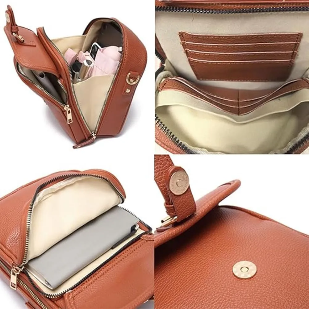 Forcipower Crossbody Leather Bag, Forcipower Large Capacity Anti-Theft Vintage Bag with 10 Card Slots
