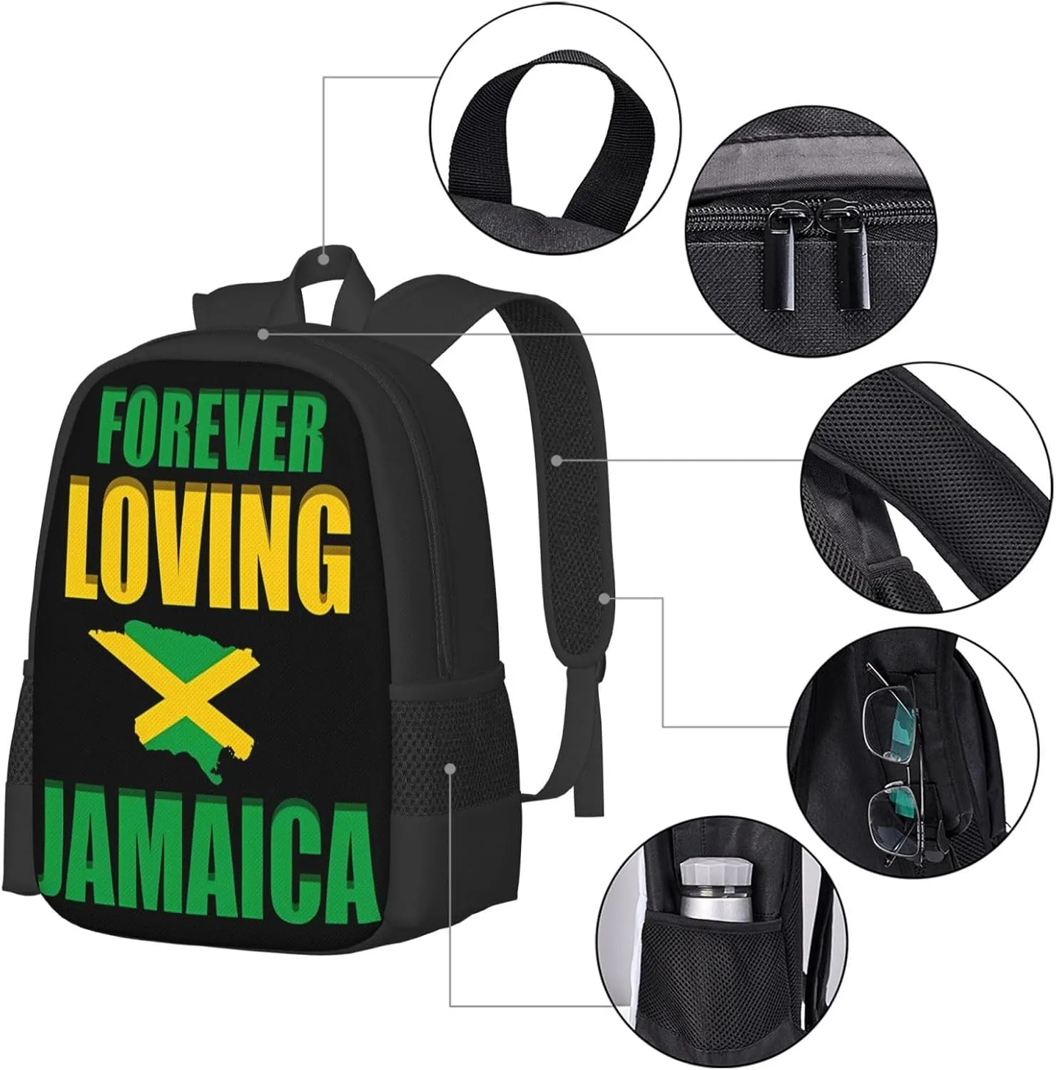 Forever Loving Jamaica Jamaican Flag Casual Backpacks Large Capacity Backpack Laptop Rucksack Sport Daypack Commuter Bags with Adjustable Strap for Traveling Camping