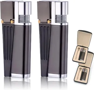 FOTN Foldable Lighter Refillable Metal Torch Lighter, Multi-Purpose 2 in 1 Slant Jet Soft Flame Open Lighter with Accessories, Heavy-Duty Gift Box for Men Women Camping Kitchen (Without Gas) (2)