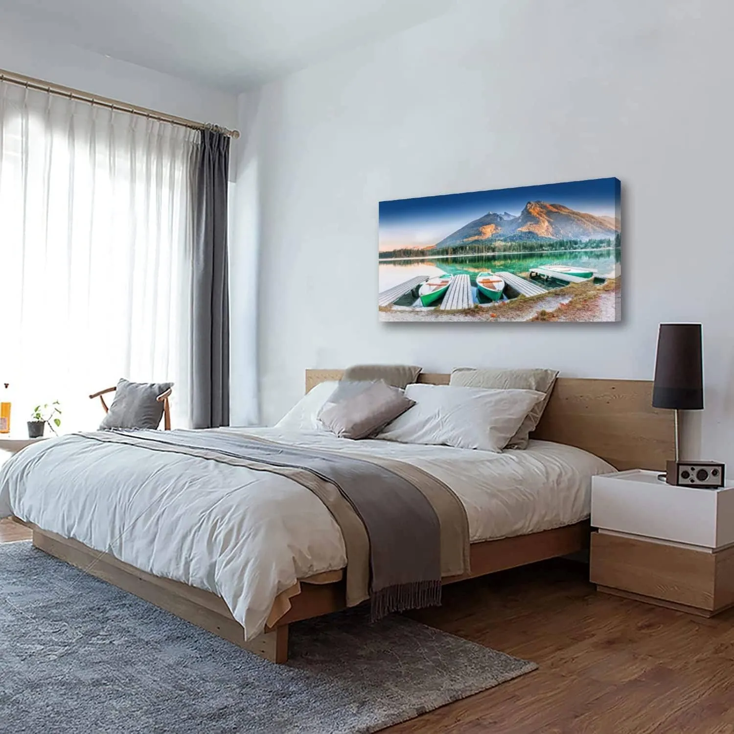 Framed Canvas Wall Art for Living Room Bedroom Office Decorations Classic Boats Lake Hintersee Picturesque Scenery Alpine Nature Germany Decor Print Pictures Poster Large Painting Artwork 20"x40"