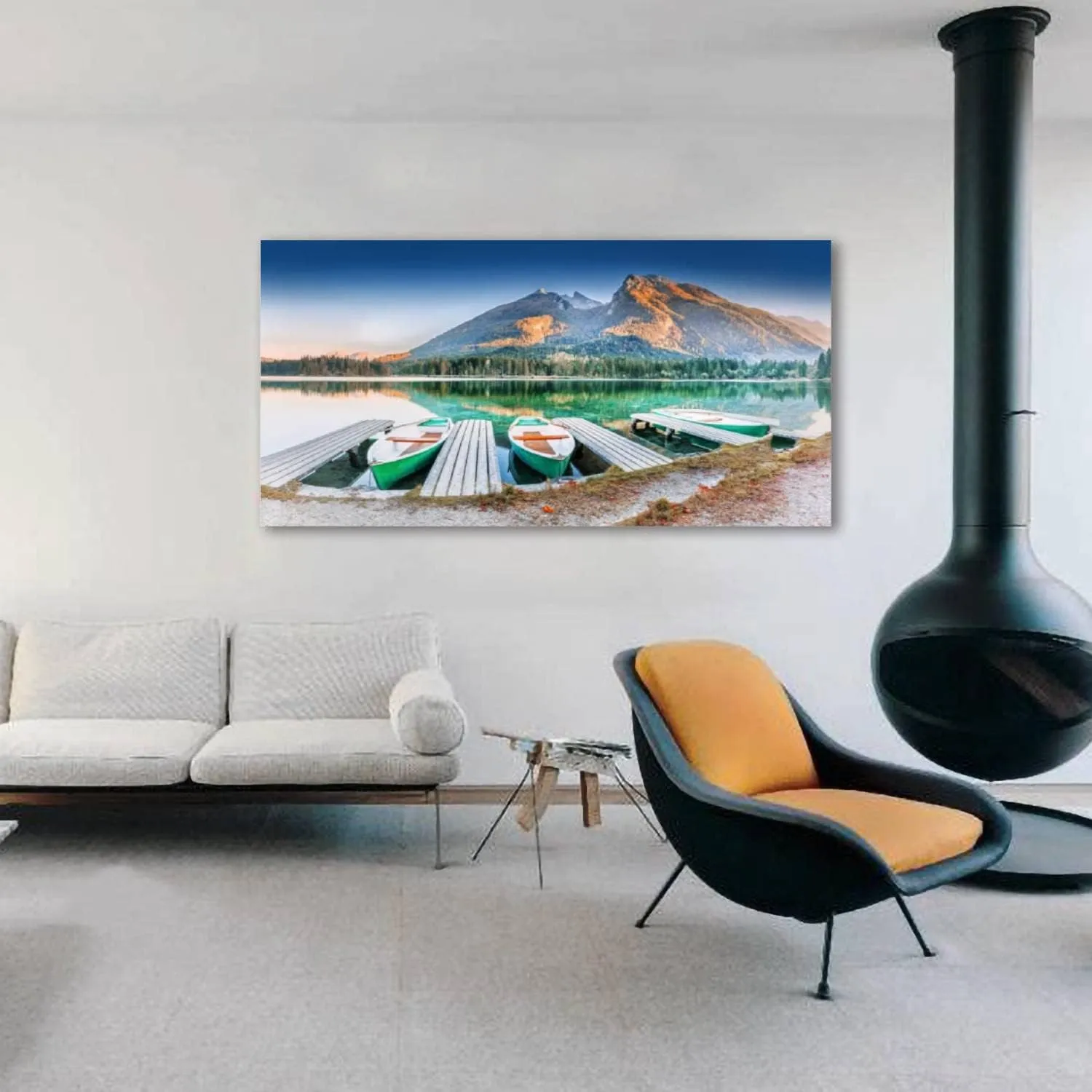 Framed Canvas Wall Art for Living Room Bedroom Office Decorations Classic Boats Lake Hintersee Picturesque Scenery Alpine Nature Germany Decor Print Pictures Poster Large Painting Artwork 20"x40"