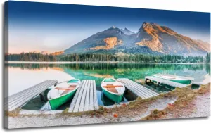 Framed Canvas Wall Art for Living Room Bedroom Office Decorations Classic Boats Lake Hintersee Picturesque Scenery Alpine Nature Germany Decor Print Pictures Poster Large Painting Artwork 20"x40"