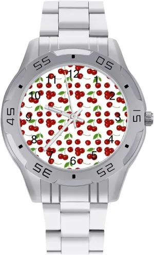 Fresh Cherries Simple Stainless Steel Band Business Watch Dress Wrist Unique Luxury Work Casual Waterproof Watches