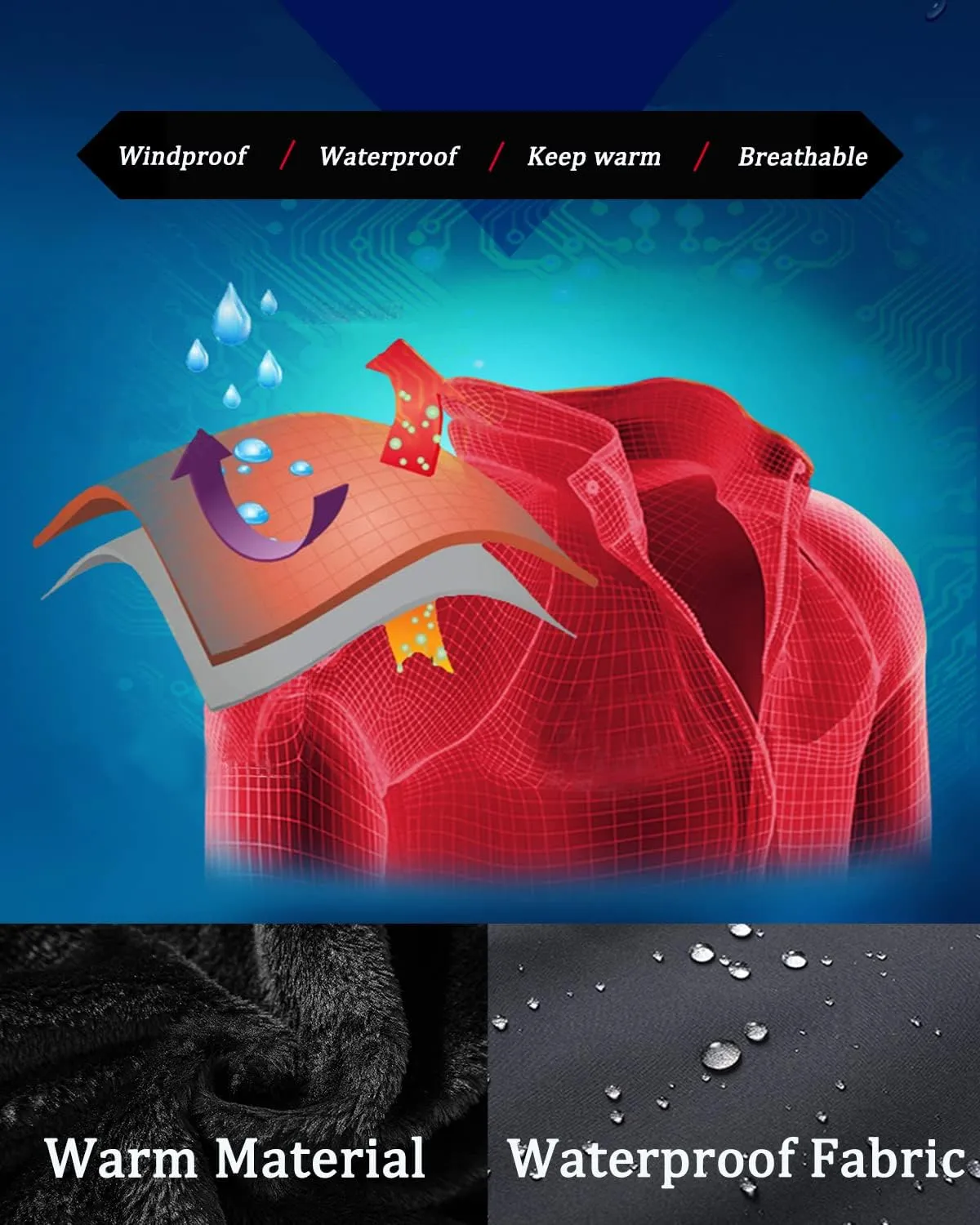 FTIMILD Men's Waterproof Ski Snow Jacket Warm Winter Fleece Coats Raincoats With Multi-Pockets