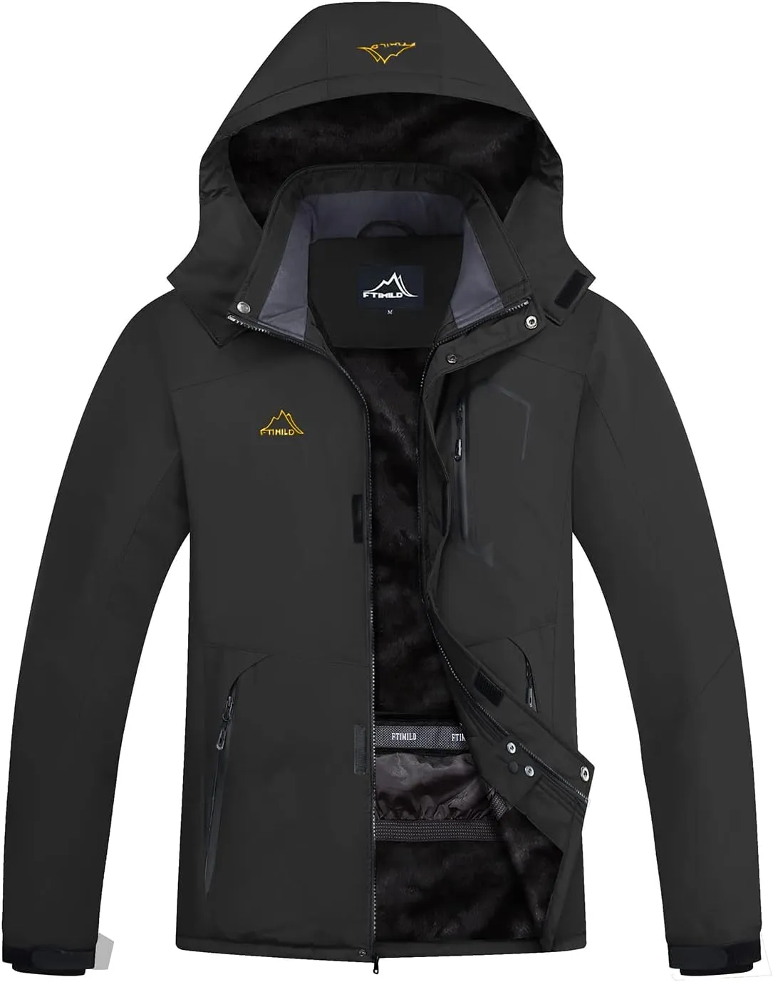 FTIMILD Men's Waterproof Ski Snow Jacket Warm Winter Fleece Coats Raincoats With Multi-Pockets