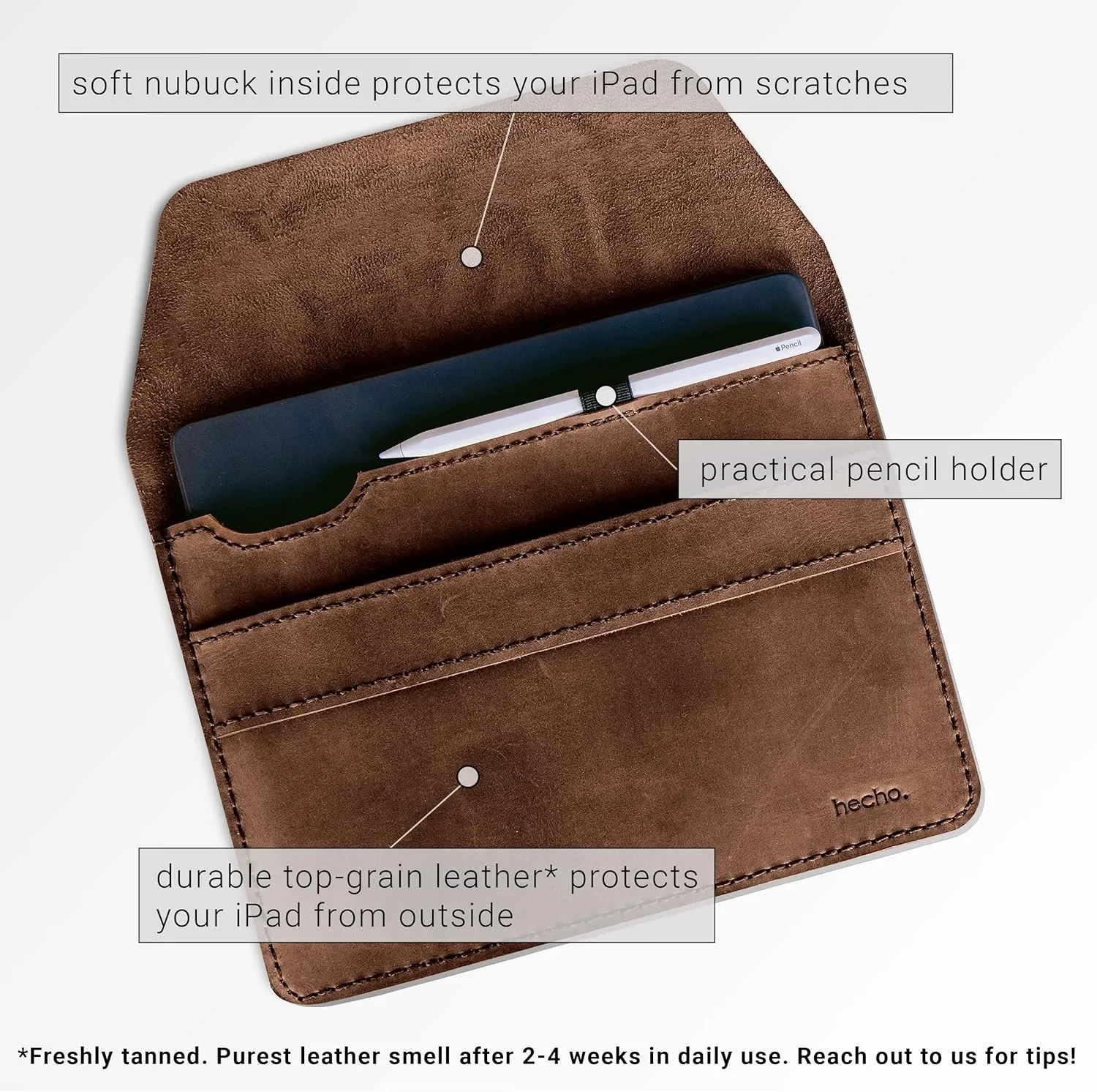 Full-Grain Leather Sleeve for iPad A16, iPad (1-10) & iPad Air (1-5) - Handmade & Fair | Fernando by hecho.