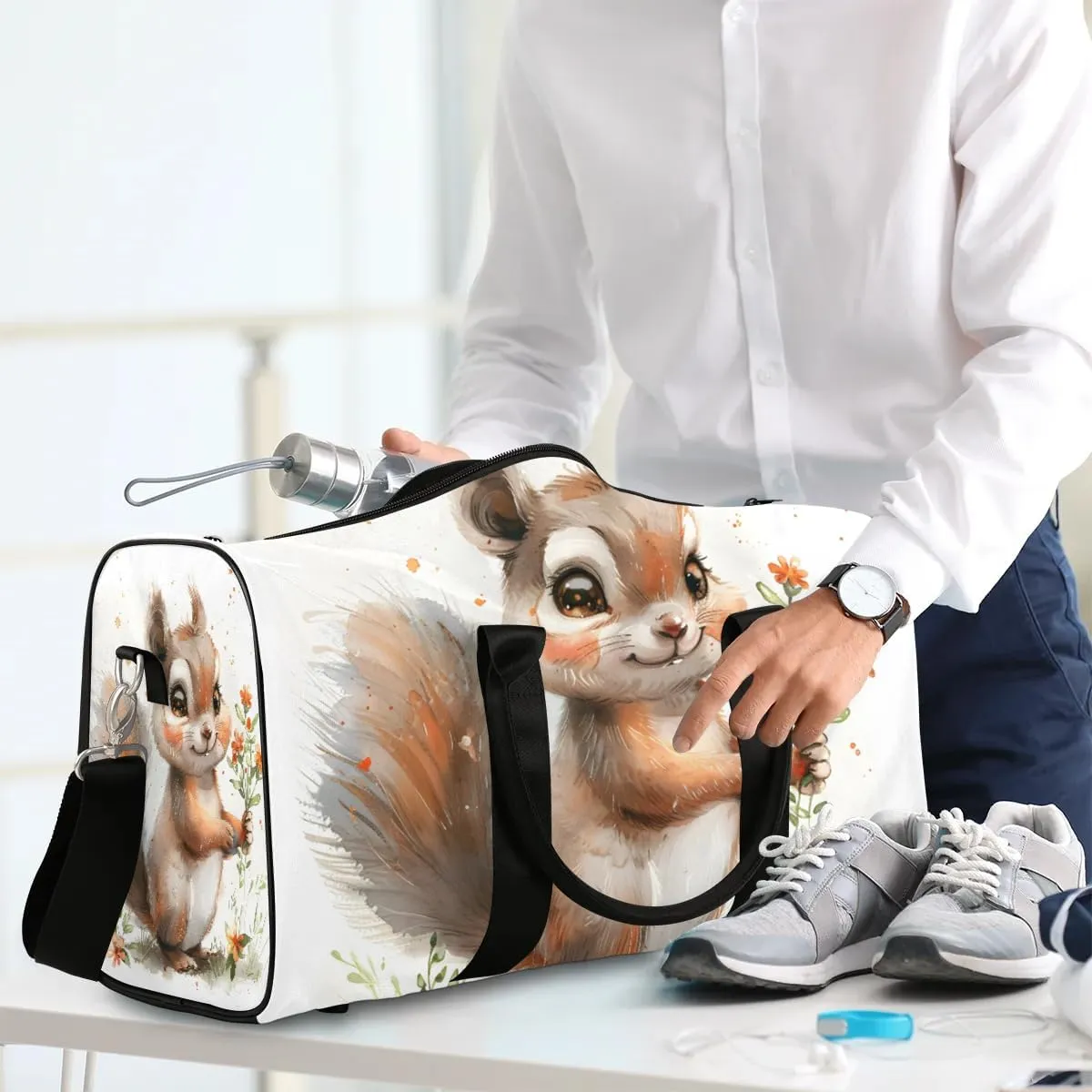 Funny Animal Squirrel Travel Duffel Bag for Women Men Waterproof Foldable Overnight Weekender Bag Large Capacity Sports Gym Bag
