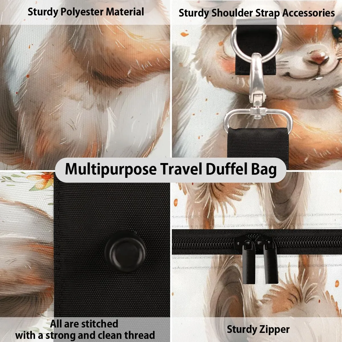 Funny Animal Squirrel Travel Duffel Bag for Women Men Waterproof Foldable Overnight Weekender Bag Large Capacity Sports Gym Bag