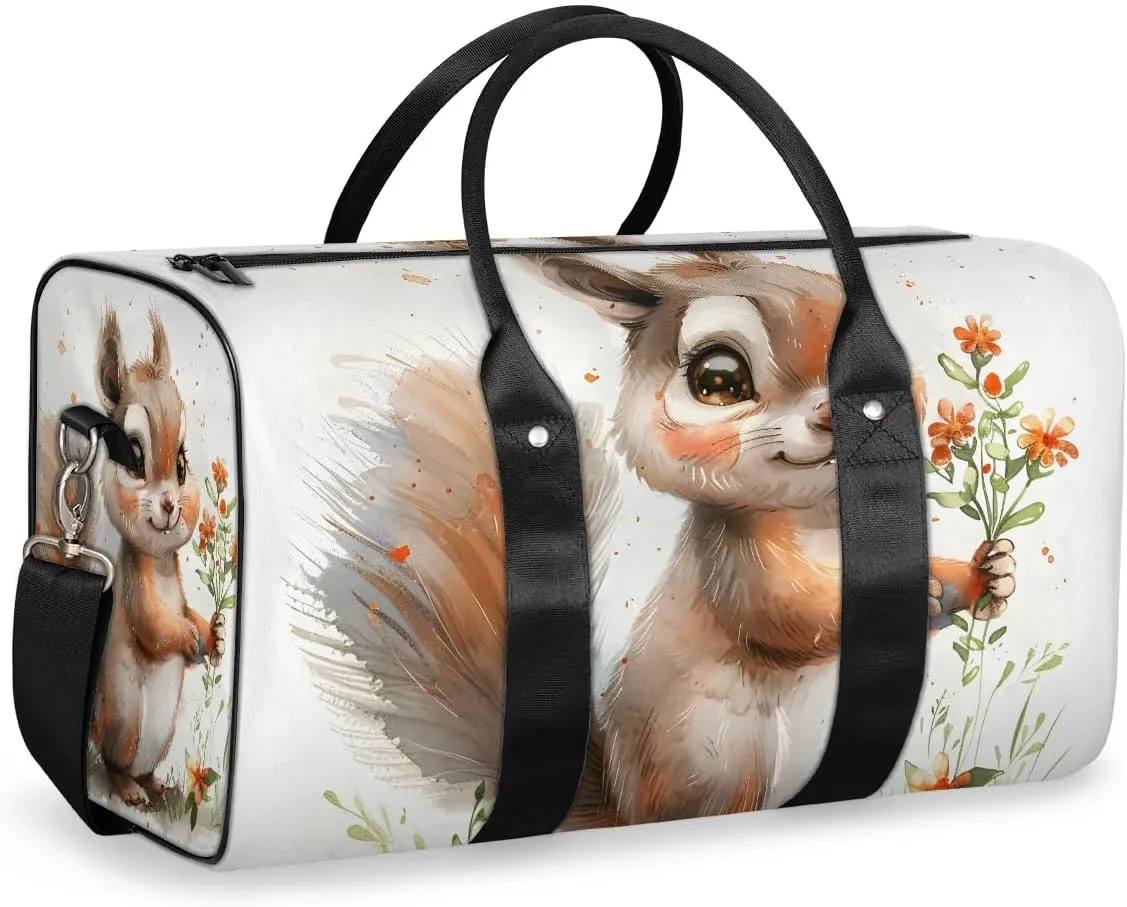 Funny Animal Squirrel Travel Duffel Bag for Women Men Waterproof Foldable Overnight Weekender Bag Large Capacity Sports Gym Bag