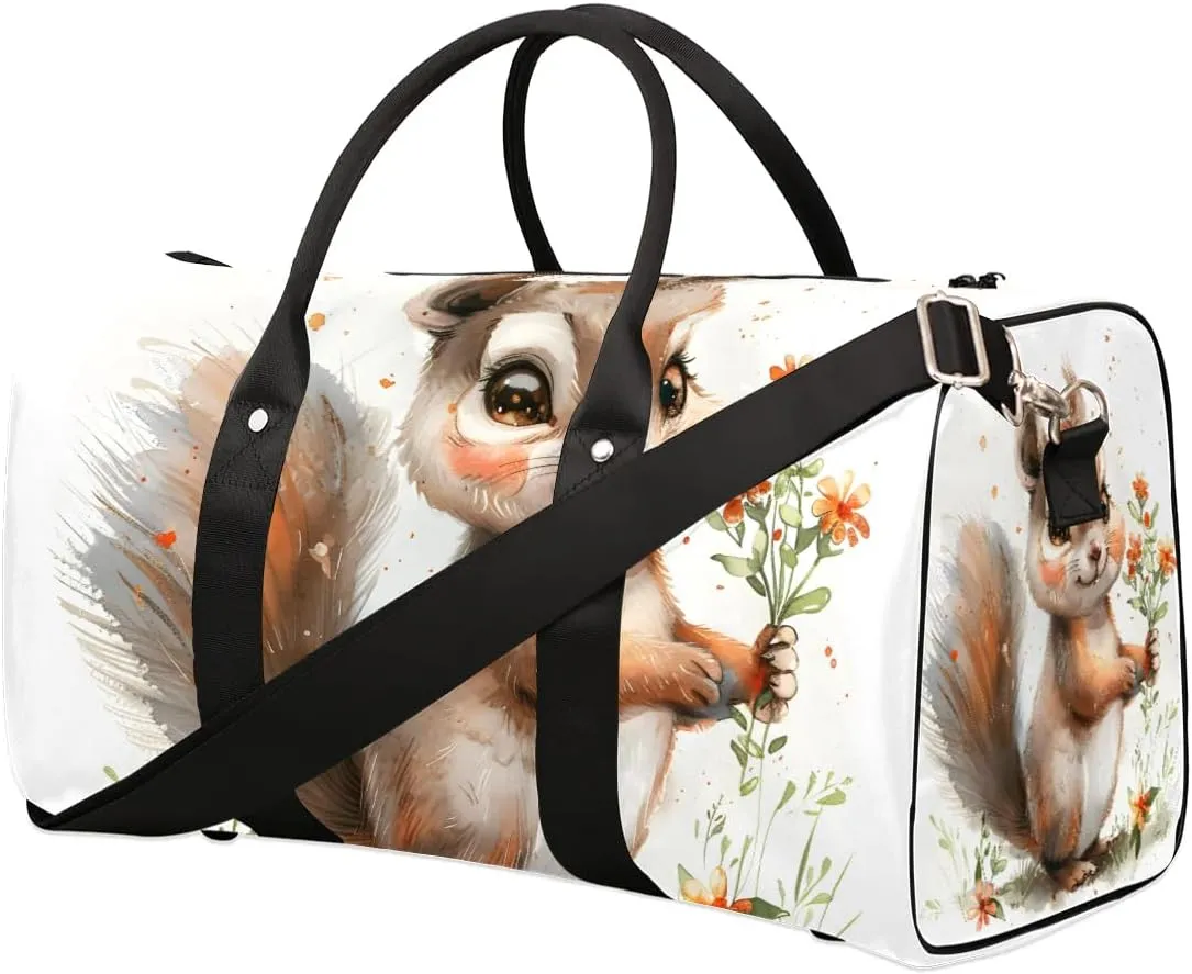 Funny Animal Squirrel Travel Duffel Bag for Women Men Waterproof Foldable Overnight Weekender Bag Large Capacity Sports Gym Bag