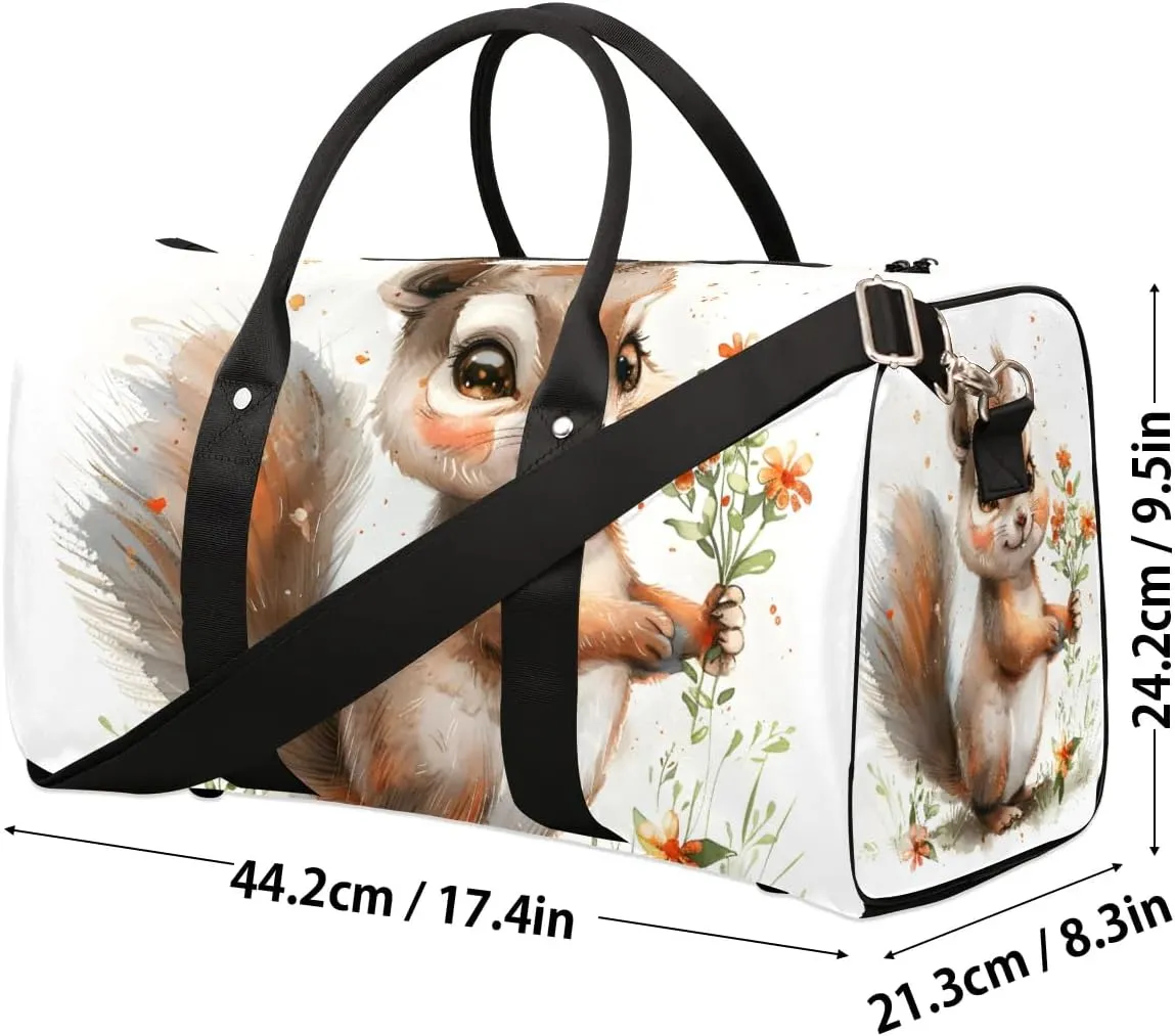 Funny Animal Squirrel Travel Duffel Bag for Women Men Waterproof Foldable Overnight Weekender Bag Large Capacity Sports Gym Bag
