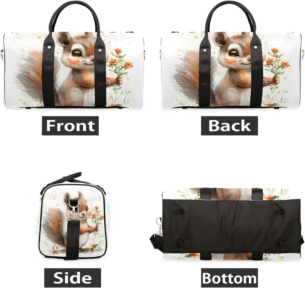 Funny Animal Squirrel Travel Duffel Bag for Women Men Waterproof Foldable Overnight Weekender Bag Large Capacity Sports Gym Bag