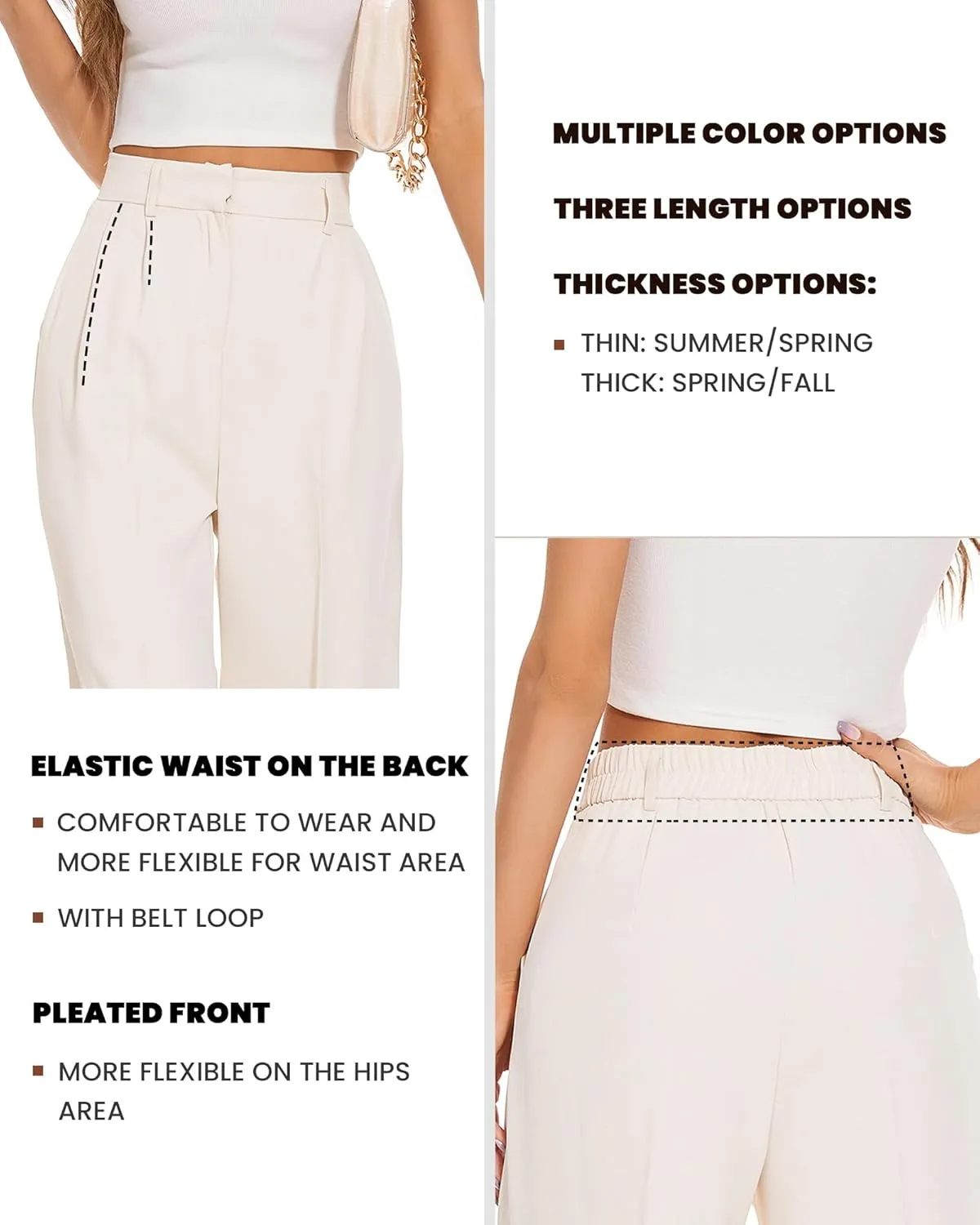 FUNYYZO Wide Leg Pants Women's High Elastic Waisted in The Back Business Work Trousers Long Straight Suit Pants
