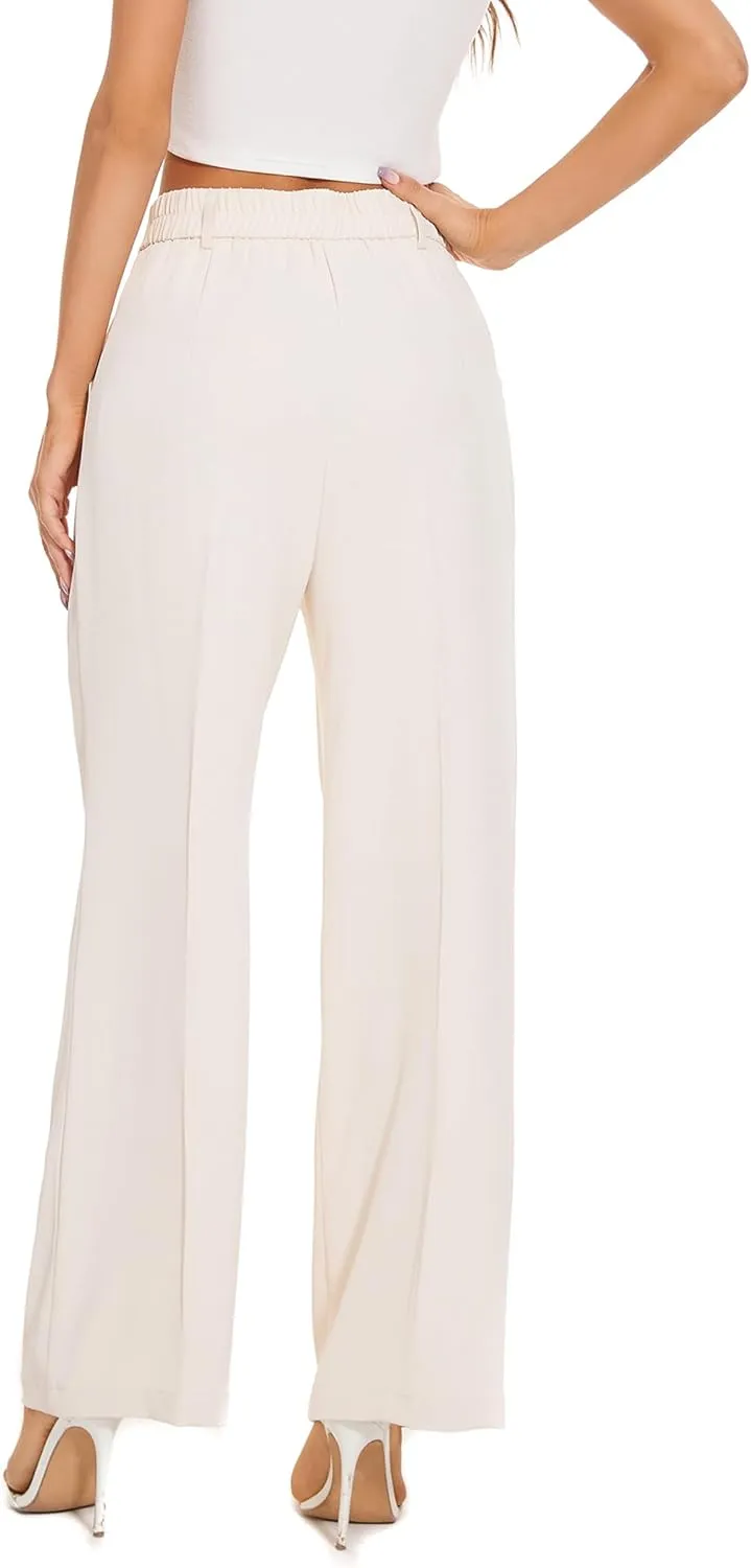 FUNYYZO Wide Leg Pants Women's High Elastic Waisted in The Back Business Work Trousers Long Straight Suit Pants