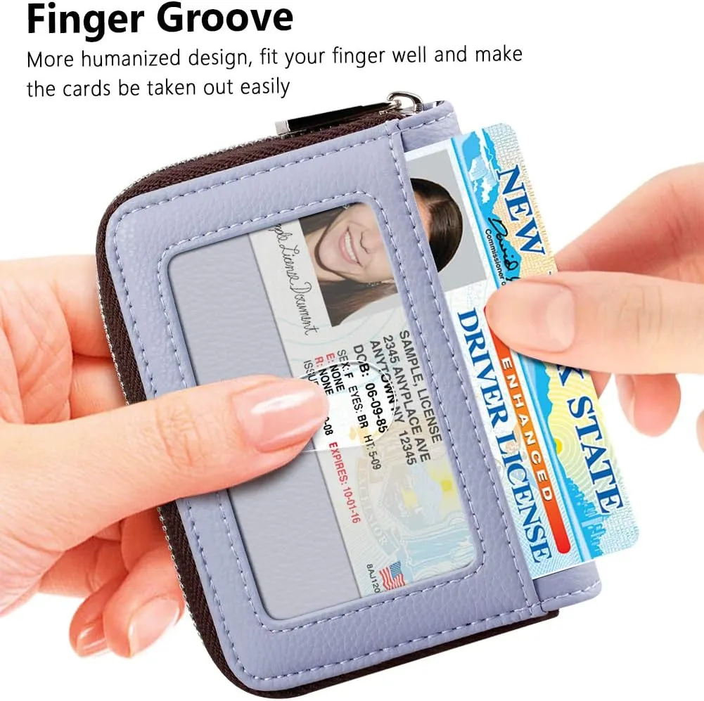 FurArt Credit Card Wallet, Zipper Business Card Holder for Women, RFID Blocking, KeyChain Wallet, Compact Size